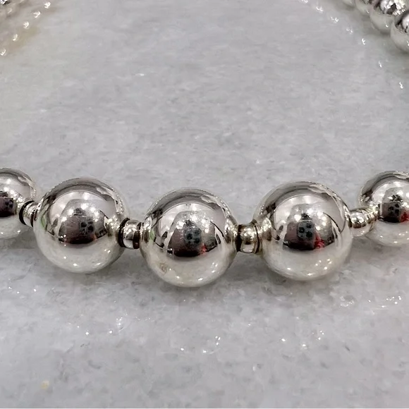 Sterling Silver Graduated Beaded Ball Necklace - Picture 6 of 12